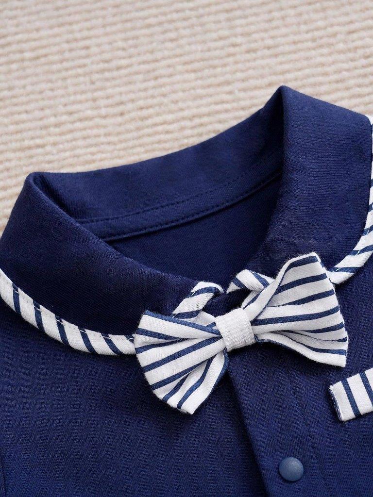 Baby Stripe Bow 2 Piece Set Navy Blue