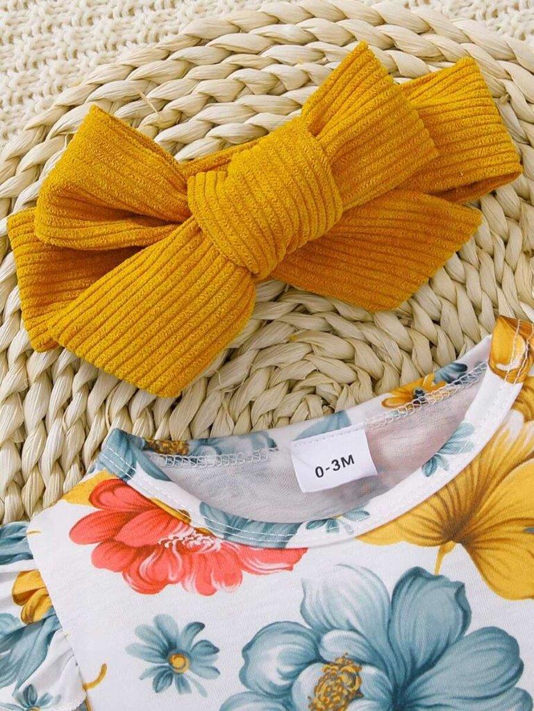Baby Floral Bodysuit And Corduroy Dress Set