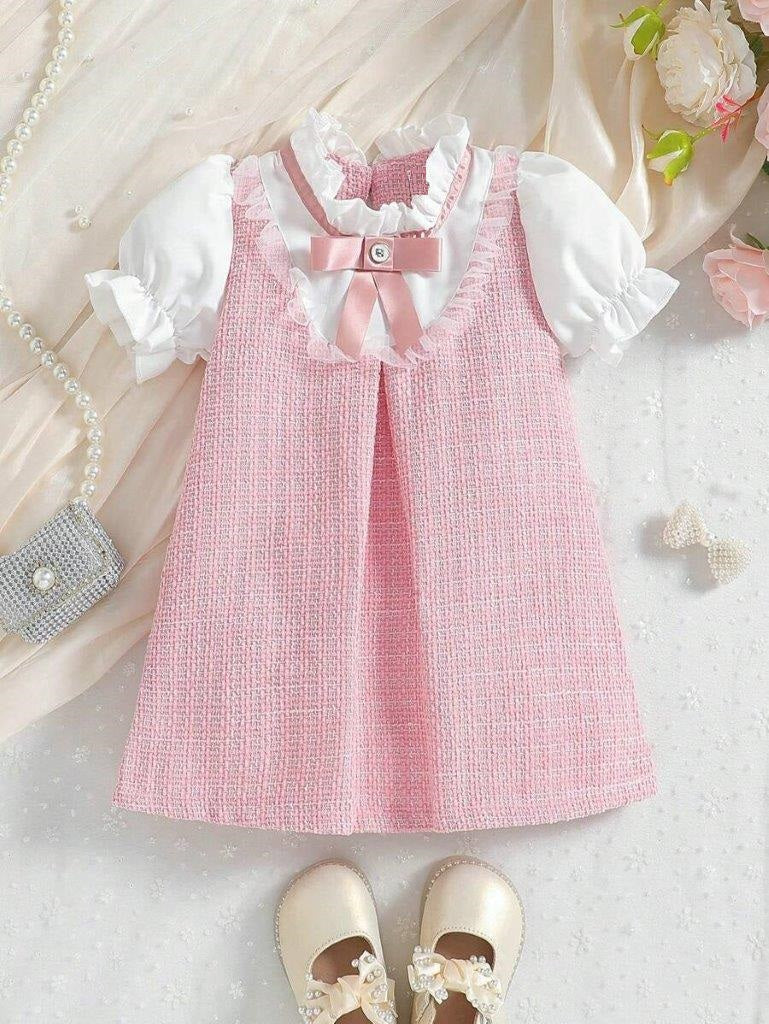 Baby Elegant Frilled Short Sleeve Bow Dress