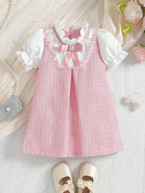 Baby Elegant Frilled Short Sleeve Bow Dress