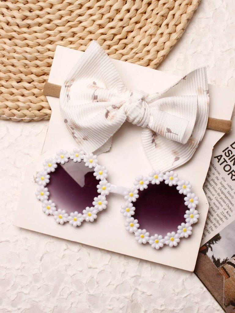 Kids Sunglasses With Flower Pattern Headband Set