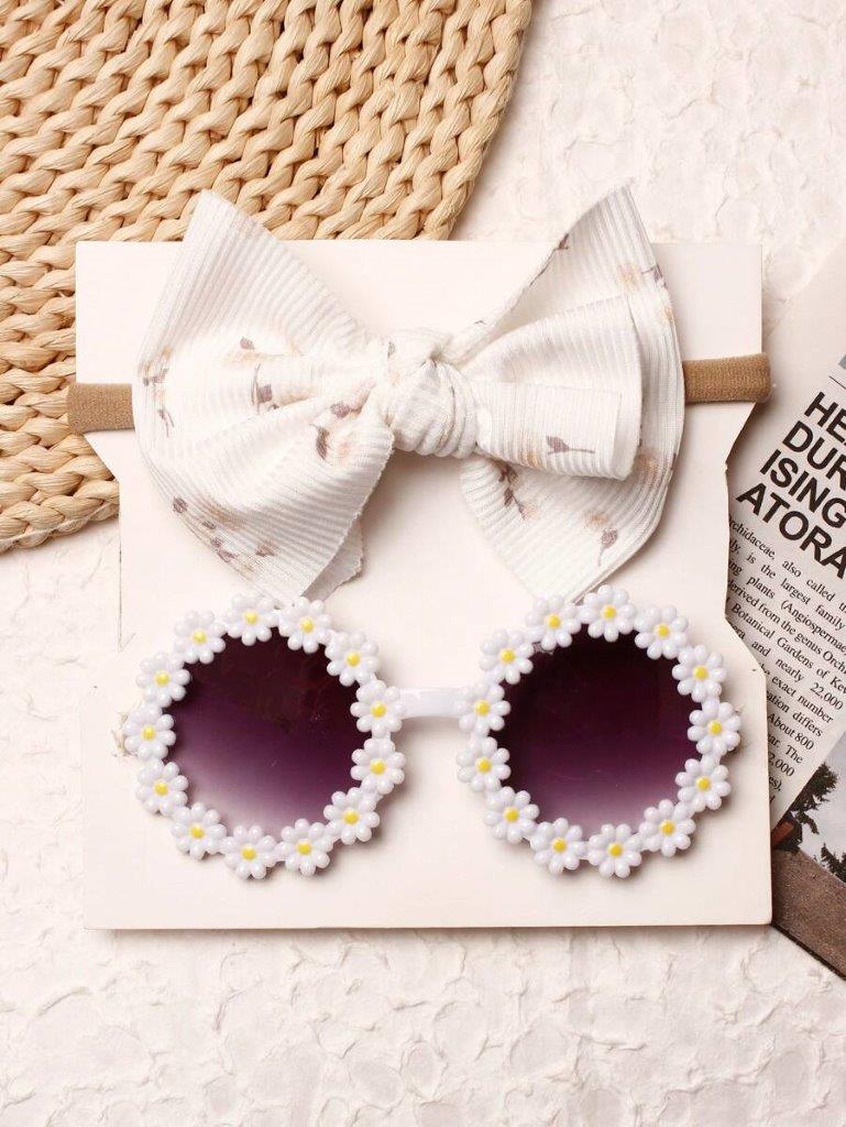 Kids Sunglasses With Flower Pattern Headband Set