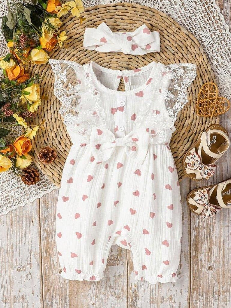 Lace Ruffle Trim Heart Romper
