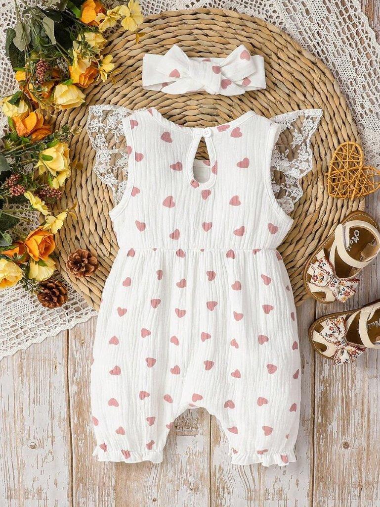 Lace Ruffle Trim Heart Romper