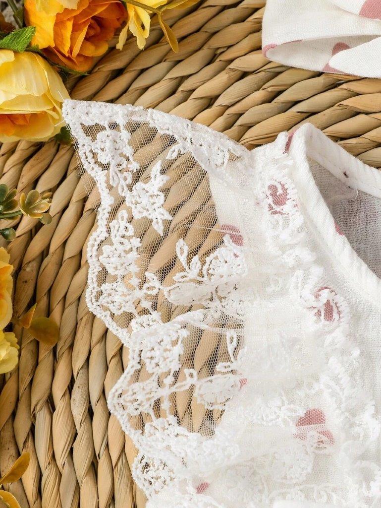 Lace Ruffle Trim Heart Romper