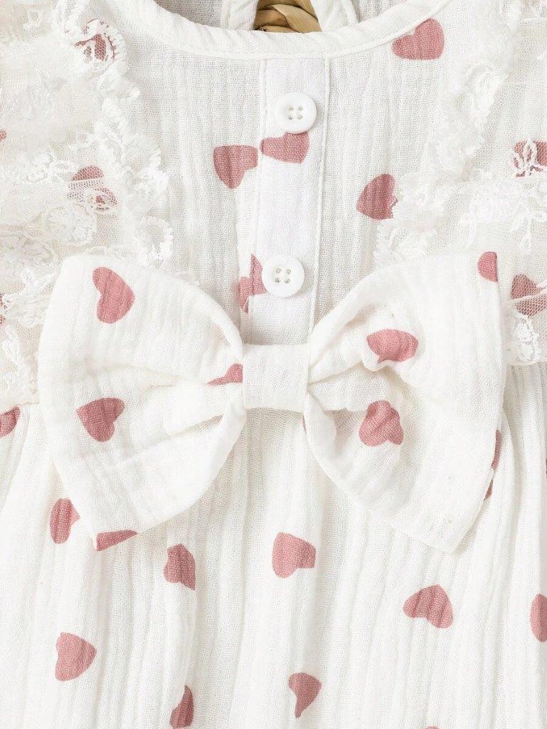 Lace Ruffle Trim Heart Romper