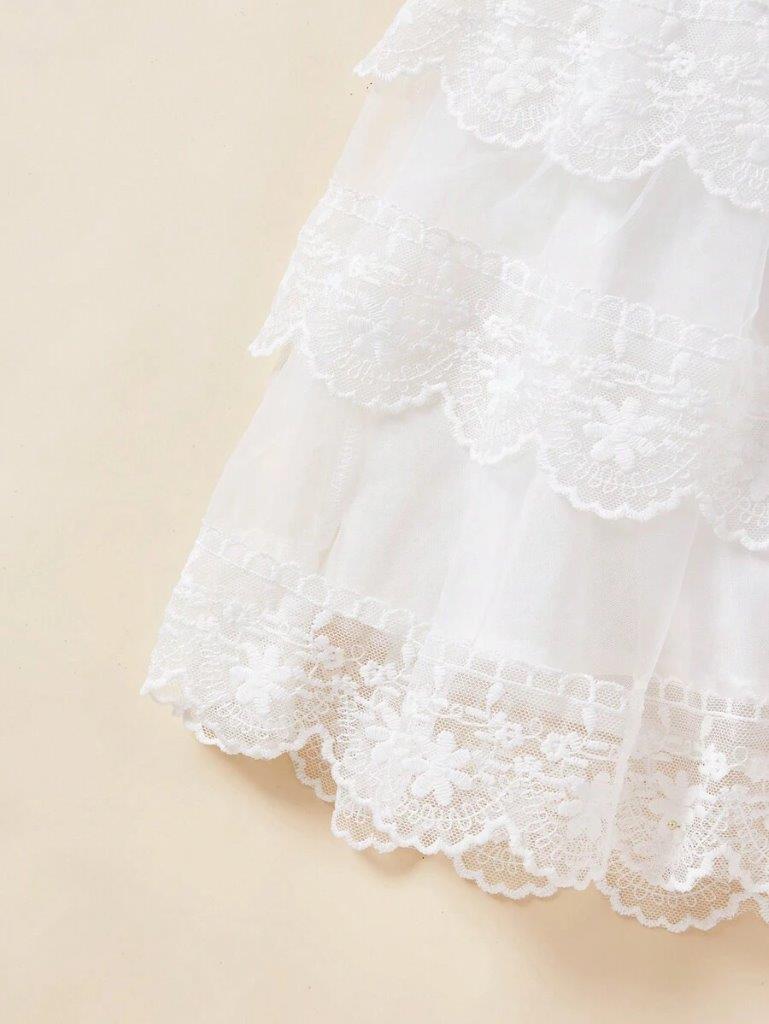 Baby White Elegant Mesh Lace Dress WithHat