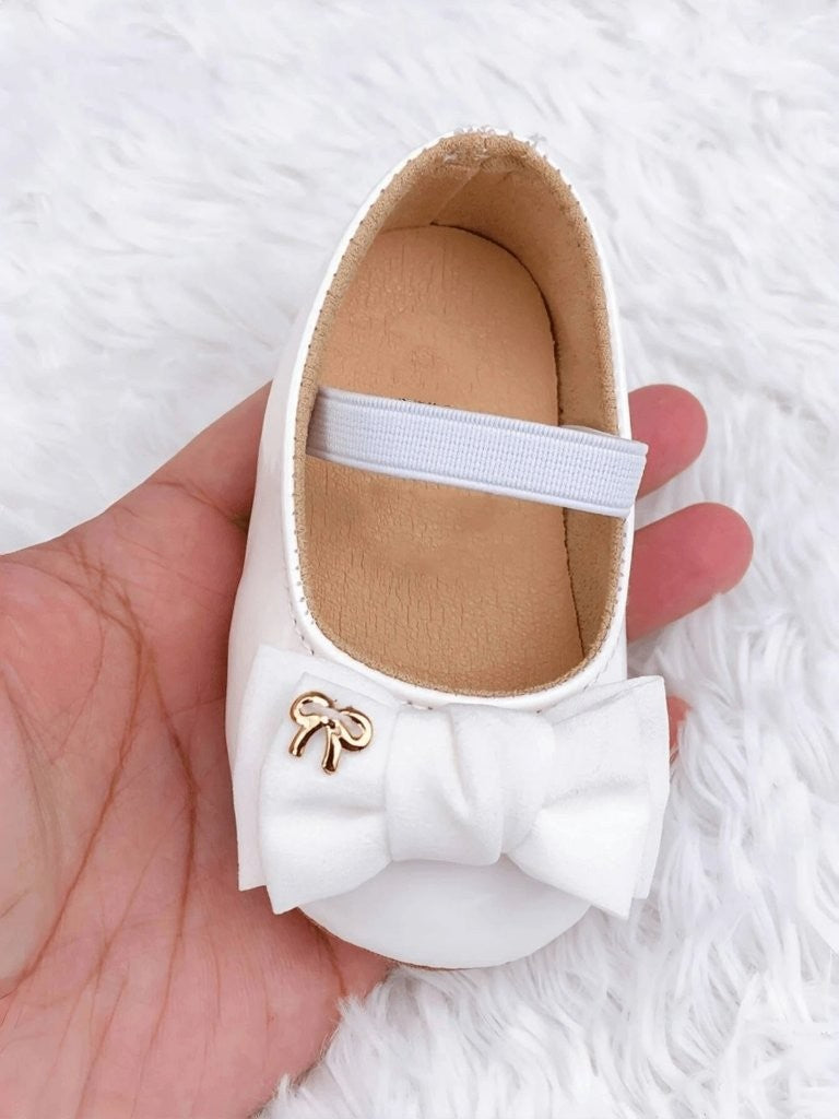 Baby White Elastic Band Strap Bow Shoes