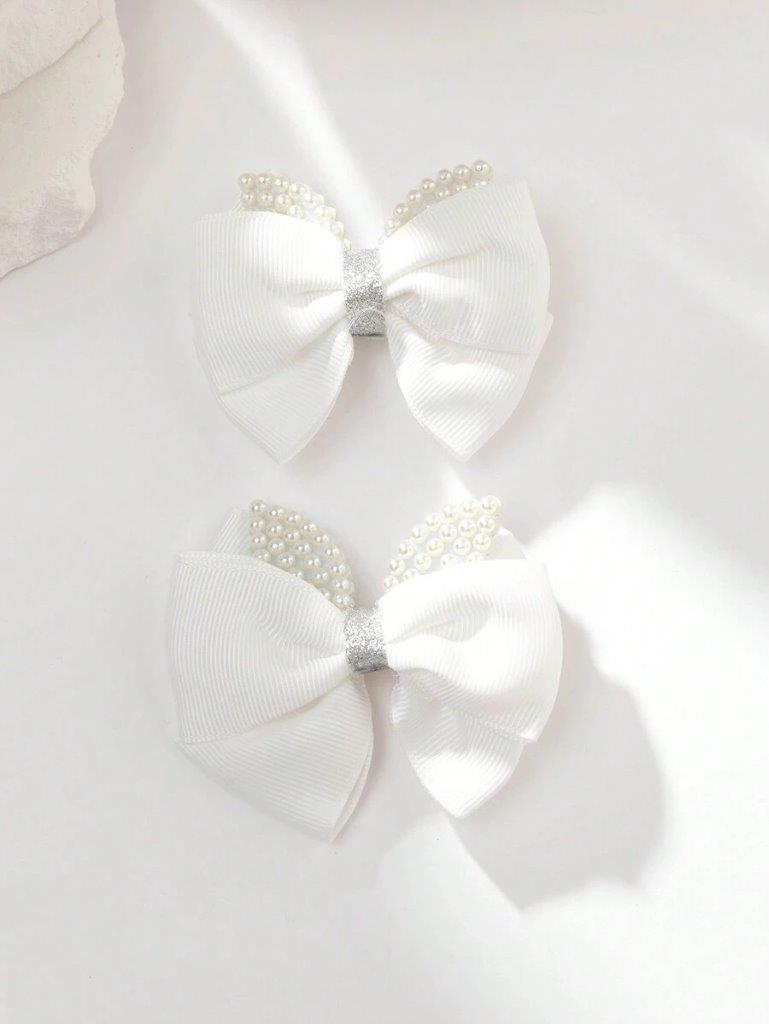 2 Piece Faux Pearl Hair Clips Set White
