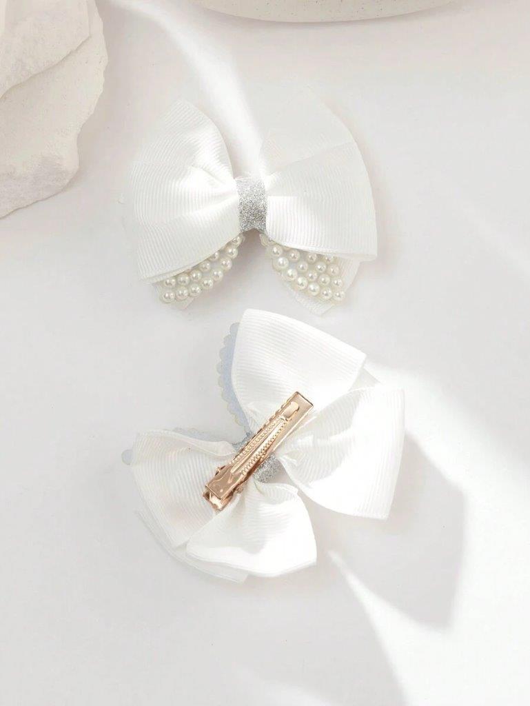 2 Piece Faux Pearl Hair Clips Set White