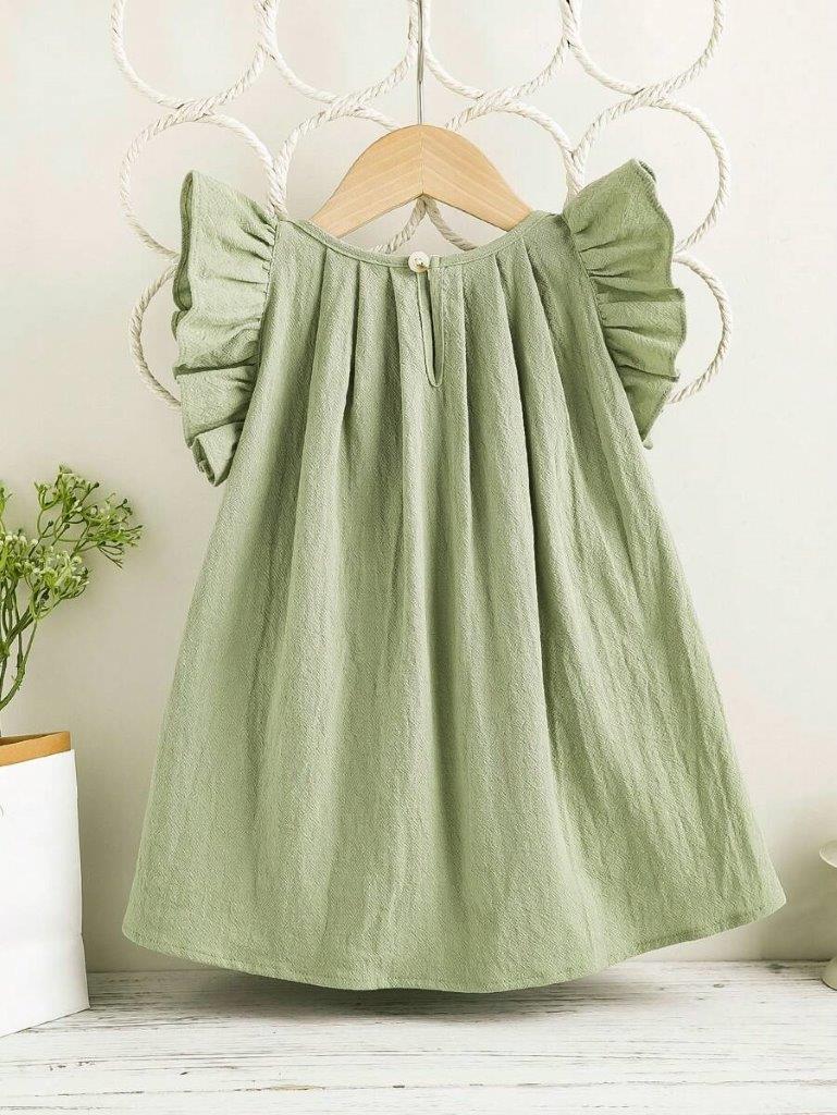 Baby Green Round Neck Frilled Sleeve Dress