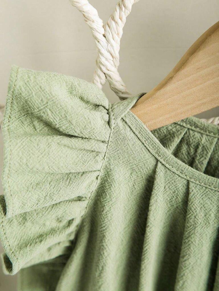 Baby Green Round Neck Frilled Sleeve Dress