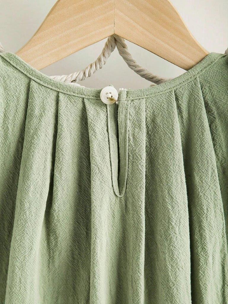 Baby Green Round Neck Frilled Sleeve Dress