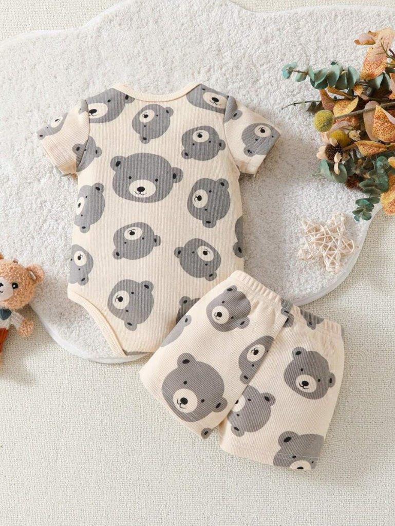 Baby Bear Printed  Bodysuit 2 Piece Set