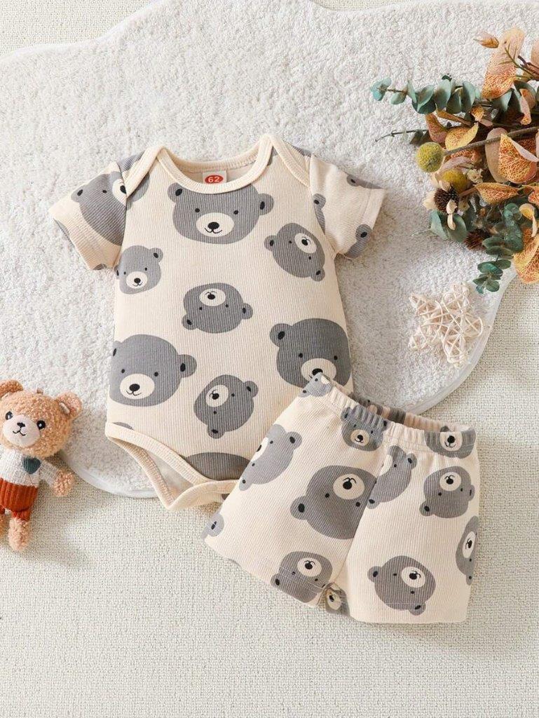 Baby Bear Printed  Bodysuit 2 Piece Set