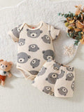 Baby Bear Printed  Bodysuit 2 Piece Set