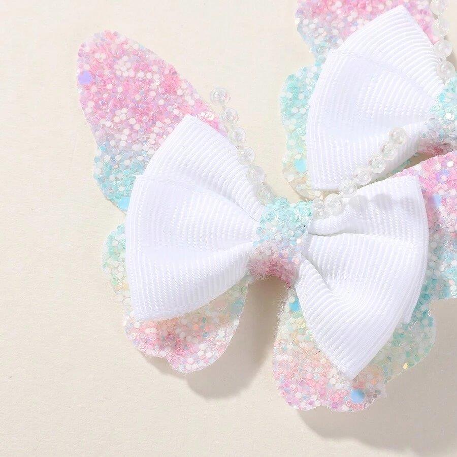 2 Piece Glitter Butterfly Hair Clips White
