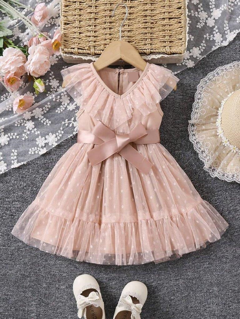 Baby Apricot Polka Dot Mesh Dress