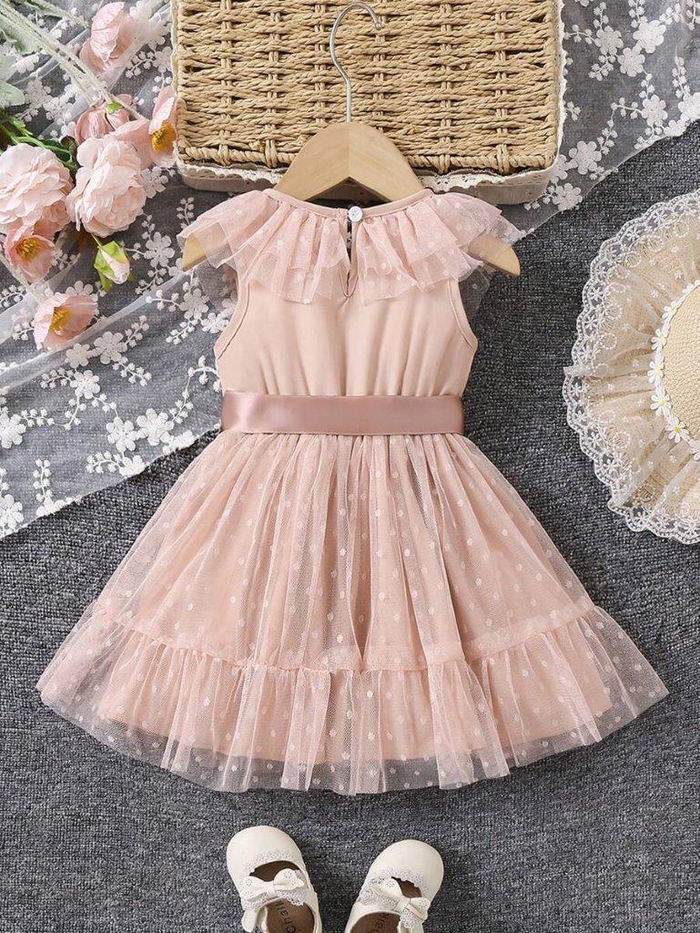 Baby Apricot Polka Dot Mesh Dress