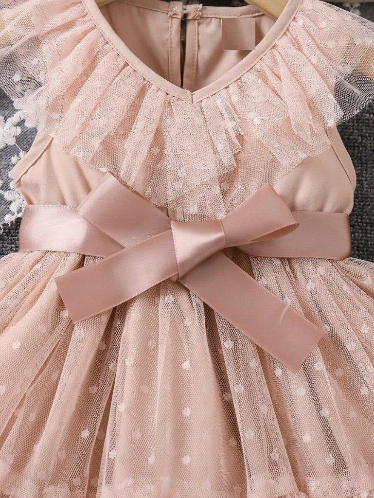 Baby Apricot Polka Dot Mesh Dress