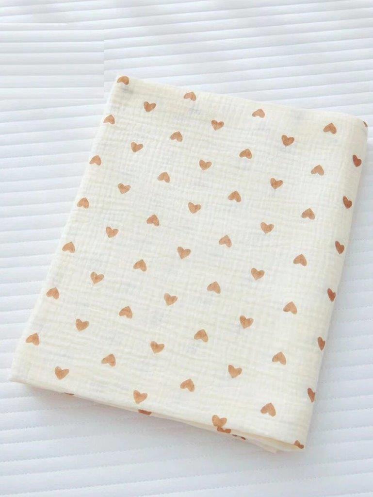 Baby Heart Muslin Blanket Mocha Brown