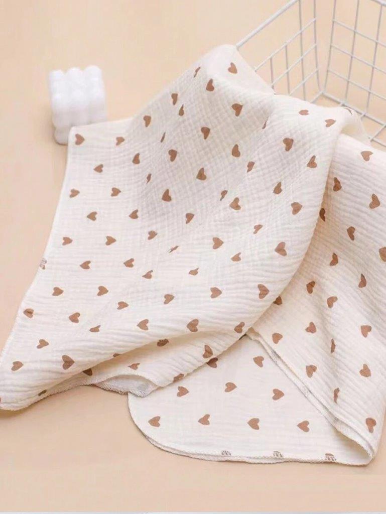 Baby Heart Muslin Blanket Mocha Brown