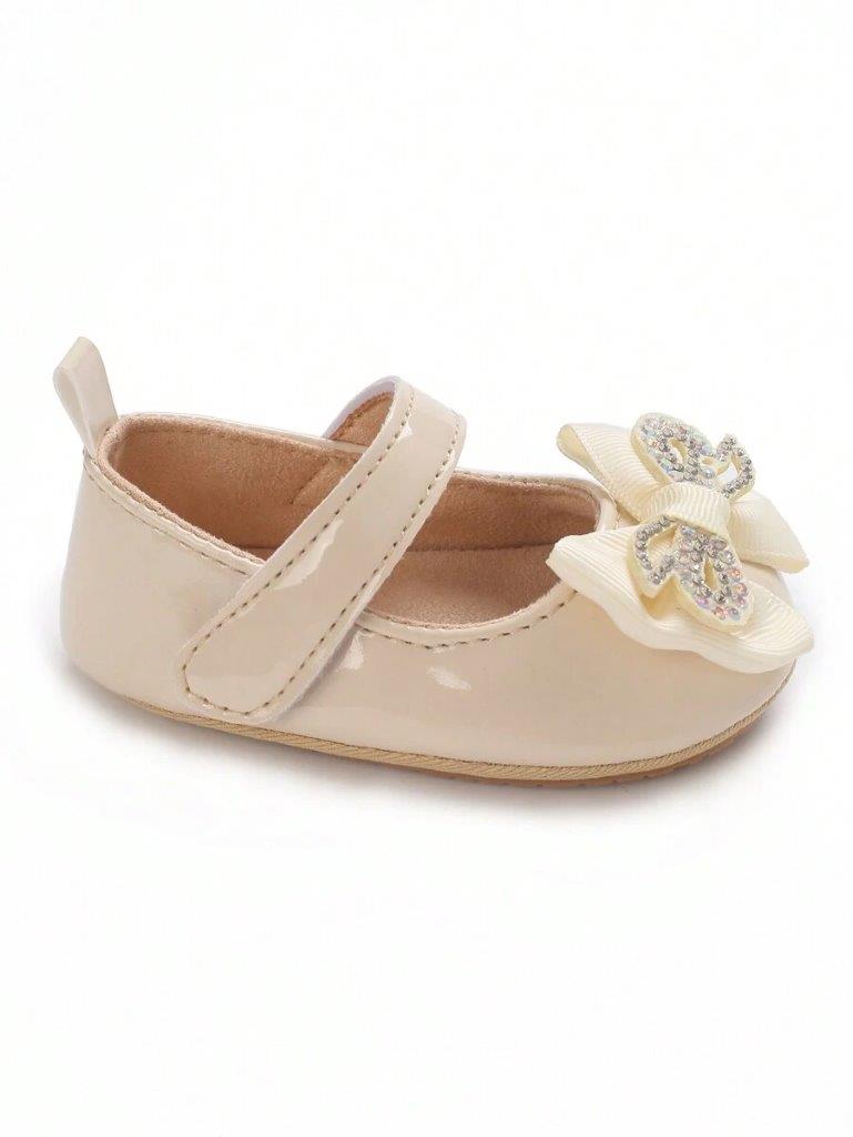 Baby Diamante Bow Shiny Shoes