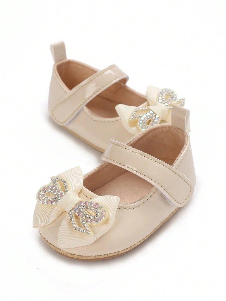 Baby Diamante Bow Shiny Shoes