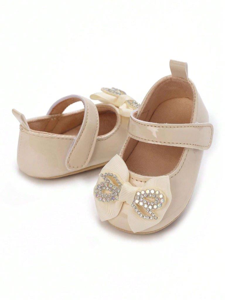 Baby Diamante Bow Shiny Shoes