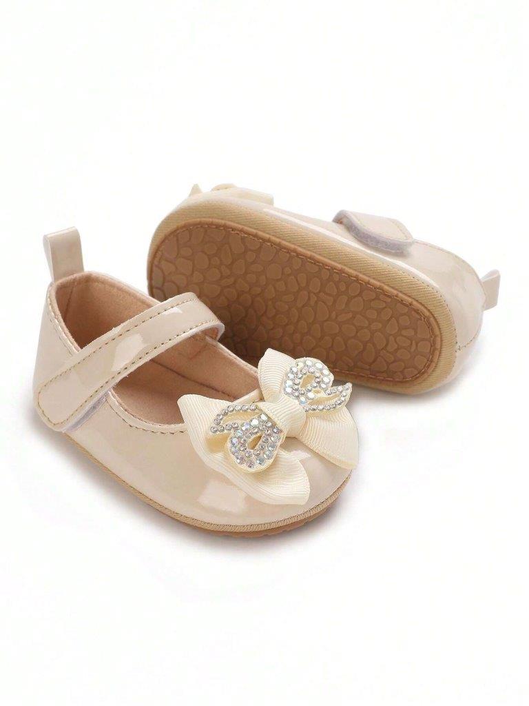 Baby Diamante Bow Shiny Shoes