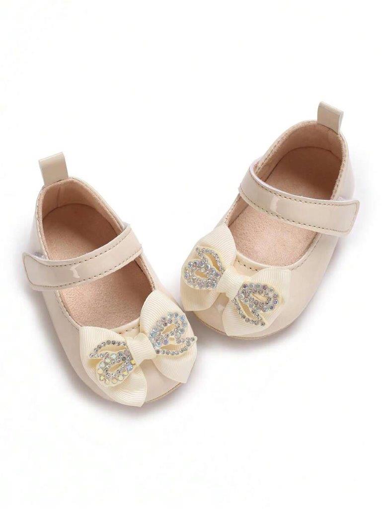 Baby Diamante Bow Shiny Shoes