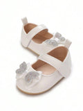 Baby Diamante Bow Shiny Shoes White