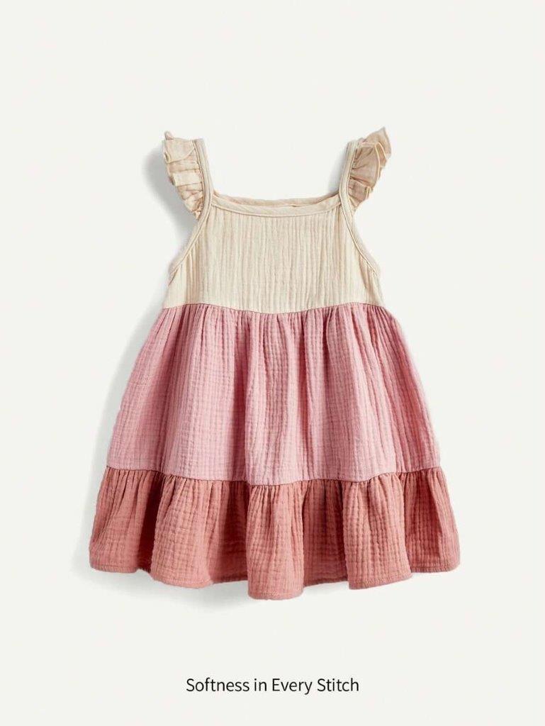 Baby Colour Block Ruffle Sleeve Dress