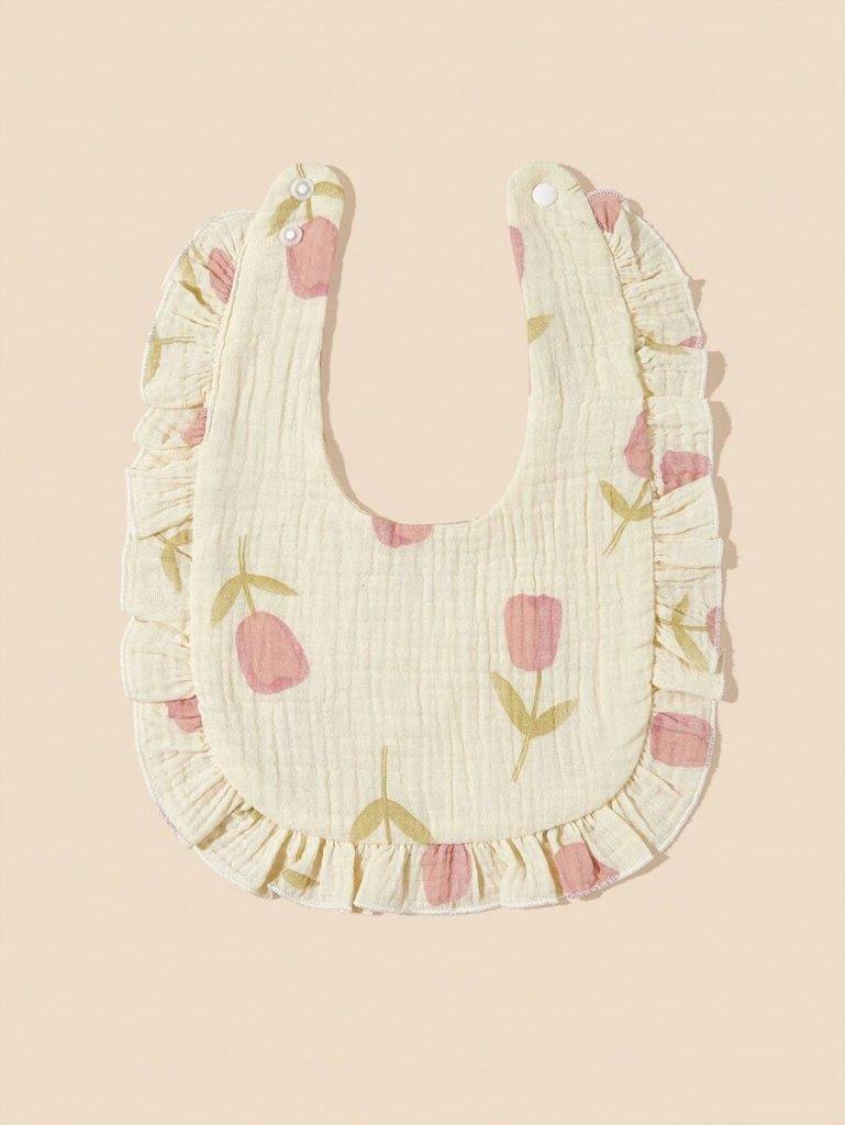 100% Cotton Stylish Ruffle Trim Bibs 2 Piece Pink