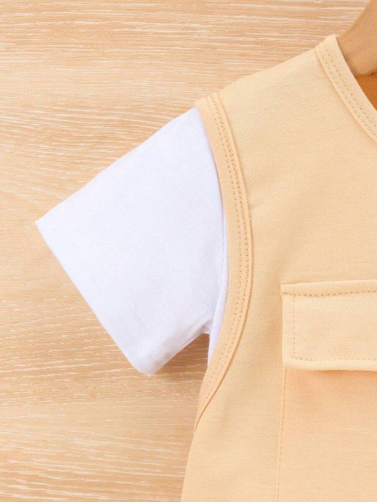 Baby Khaki Pocket Tee And Shorts Set