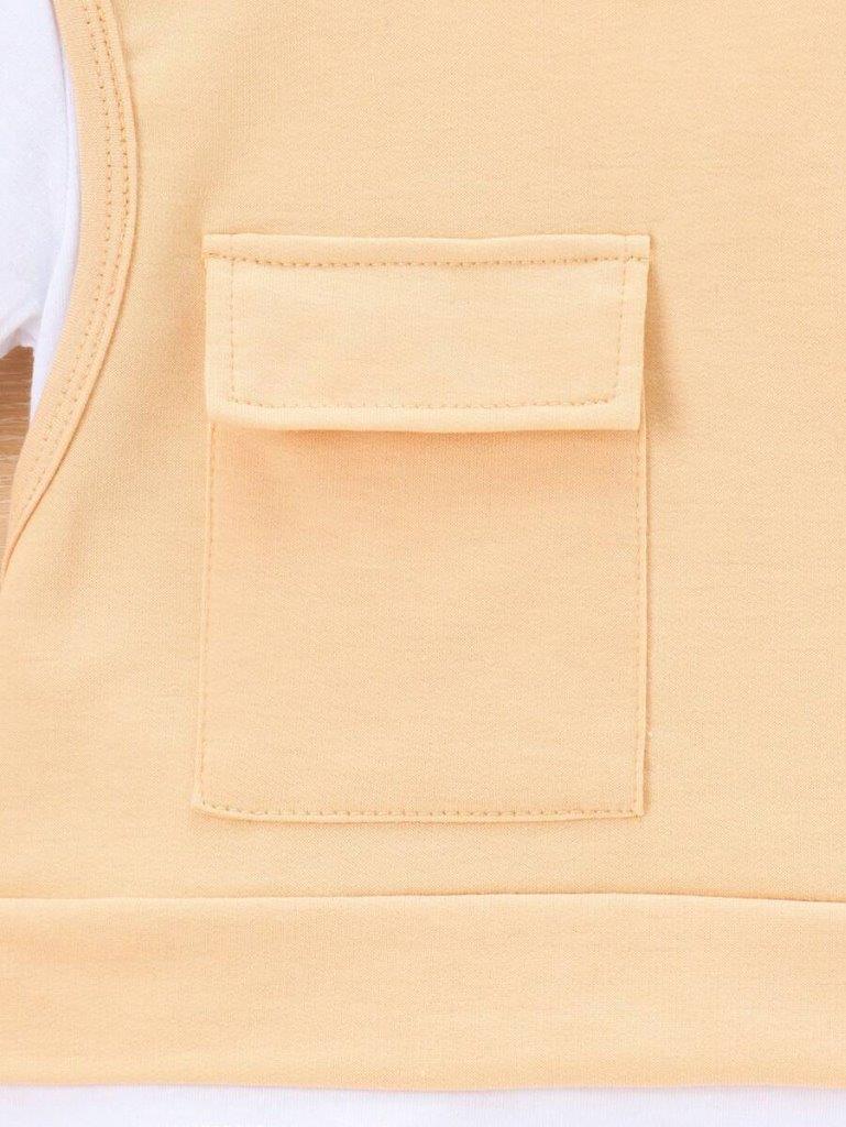 Baby Khaki Pocket Tee And Shorts Set