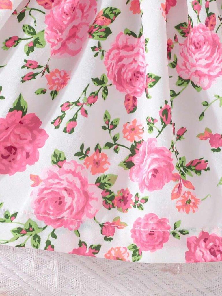 Baby Pink Floral Bow Button Dress