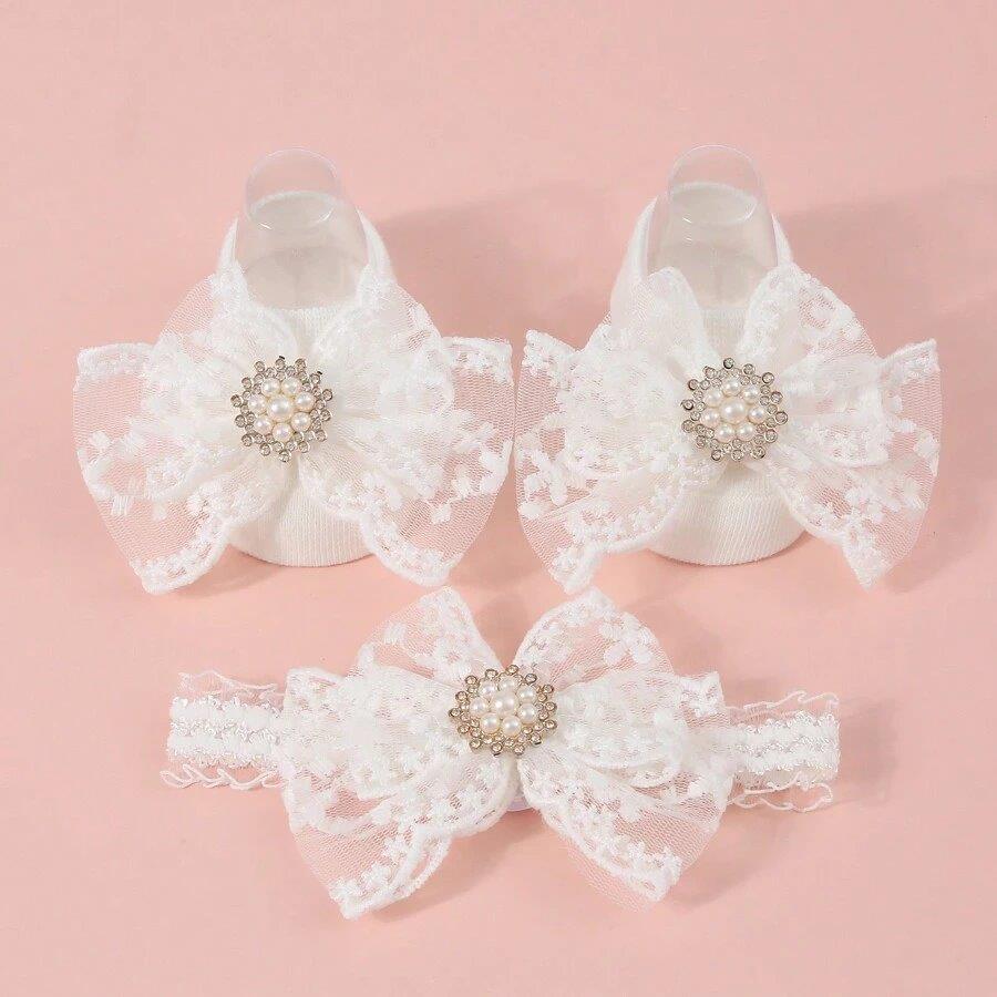 Baby Princess Lace Decor Socks With Headband 3-12 Months