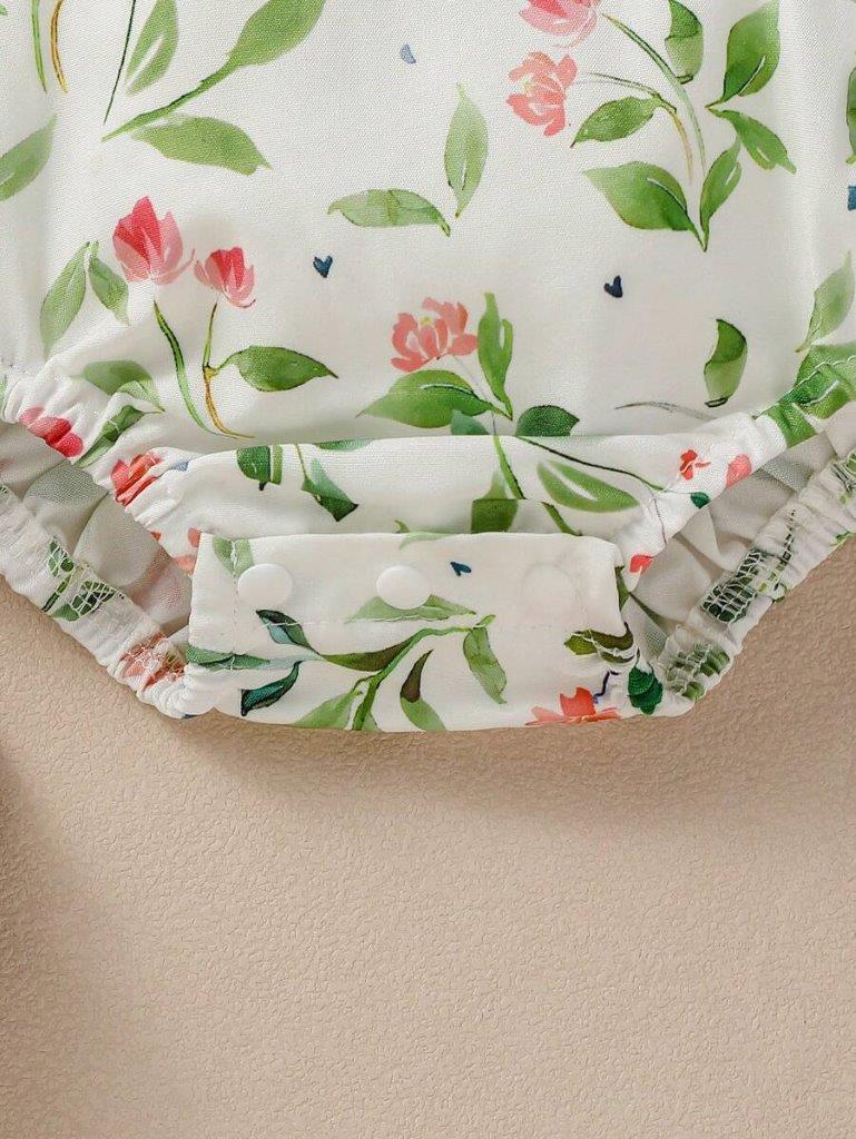 Baby Floral Green Bodysuit Dress And Headband Set