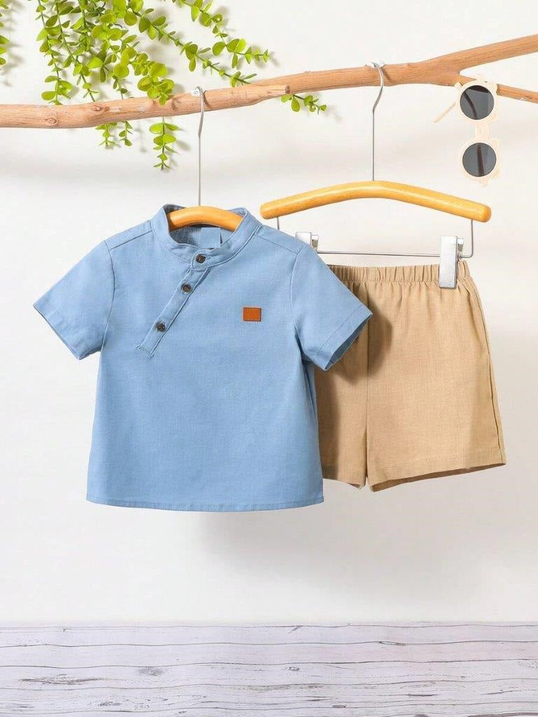 Baby Side Button Shirt and Shorts Set Blue