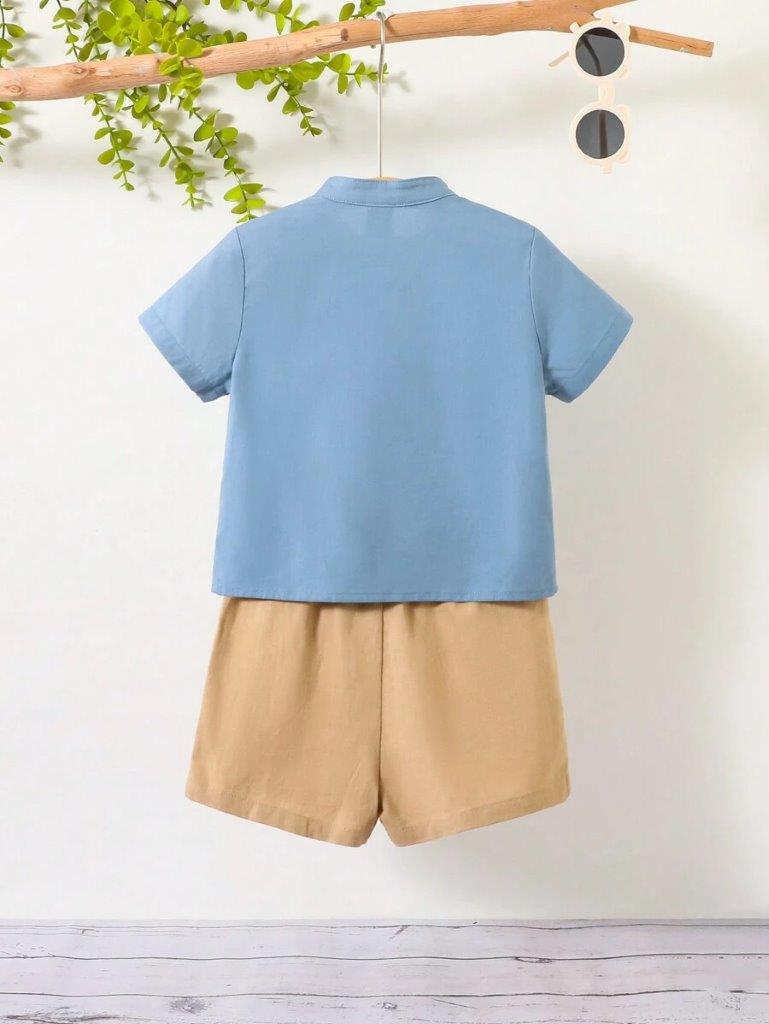 Baby Side Button Shirt and Shorts Set Blue