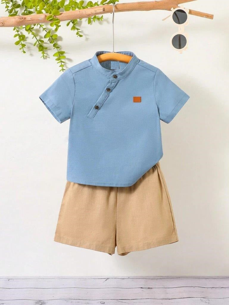Baby Side Button Shirt and Shorts Set Blue