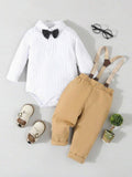 Baby Dotted Bow Tie Shirt And Pants Set