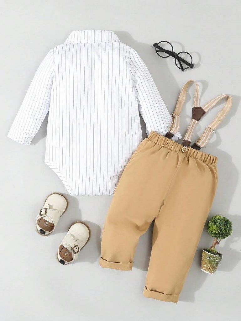 Baby Dotted Bow Tie Shirt And Pants Set