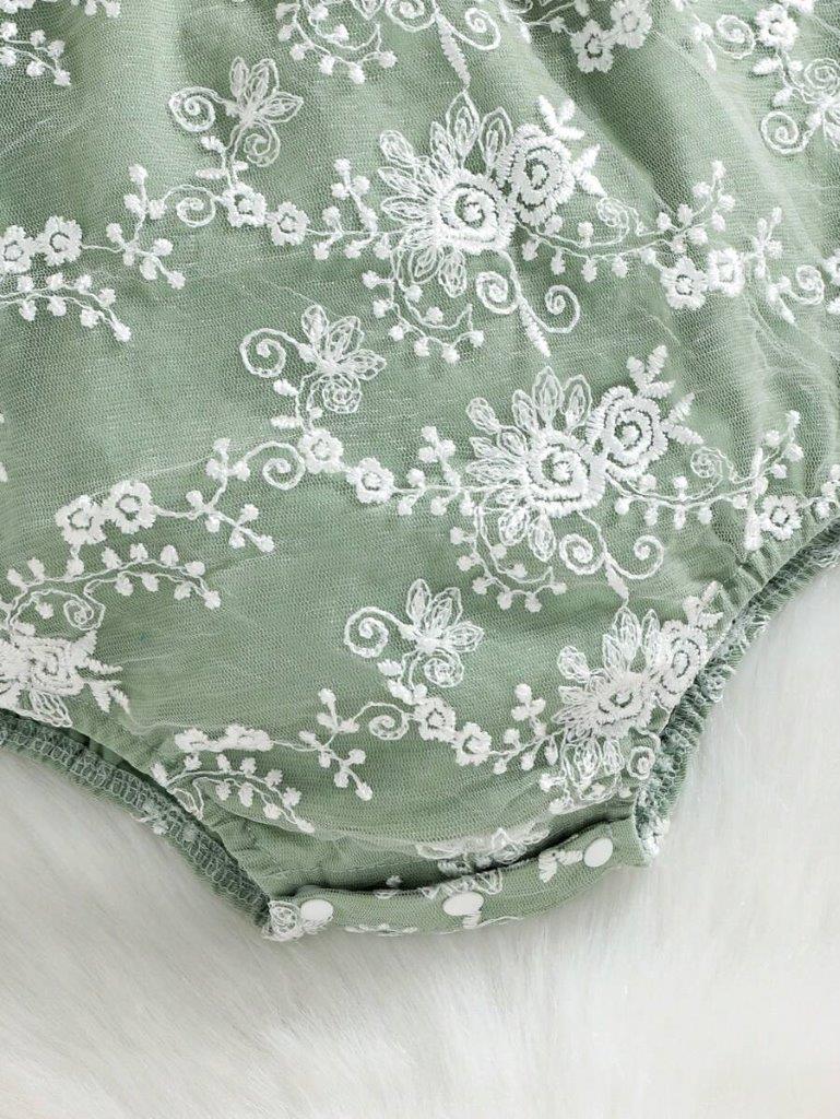 Baby Green Embroidery Lace Bodysuit Set