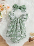 Baby Green Embroidery Lace Bodysuit Set