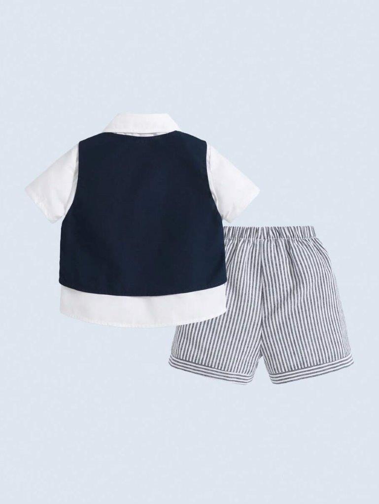Baby 3 Piece Bow Tie Shirt, Vest And Stripe Shorts Set