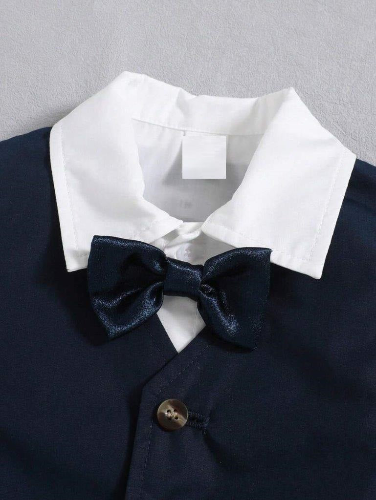 Baby 3 Piece Bow Tie Shirt, Vest And Stripe Shorts Set