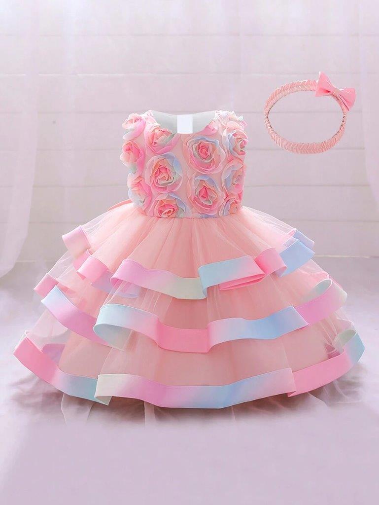 Baby 3D Colourful Flower Princess Dress