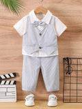 Baby 2 in 1 Stripe Bow Tie Shirt And Pants Set